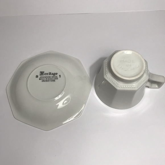 Johnson Brothers Heritage Ironstone 2 Cup & Saucer Sets White Vintage England - Picture 12 of 16